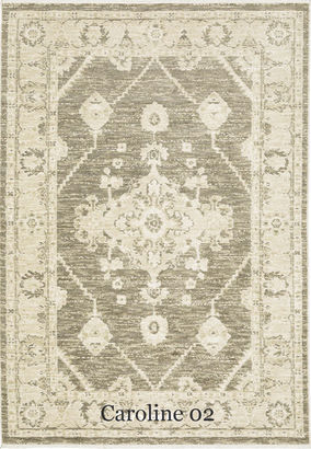 “Vintage-style transitional rug with botanical pattern and neutral earth tones – Caroline CRL02”