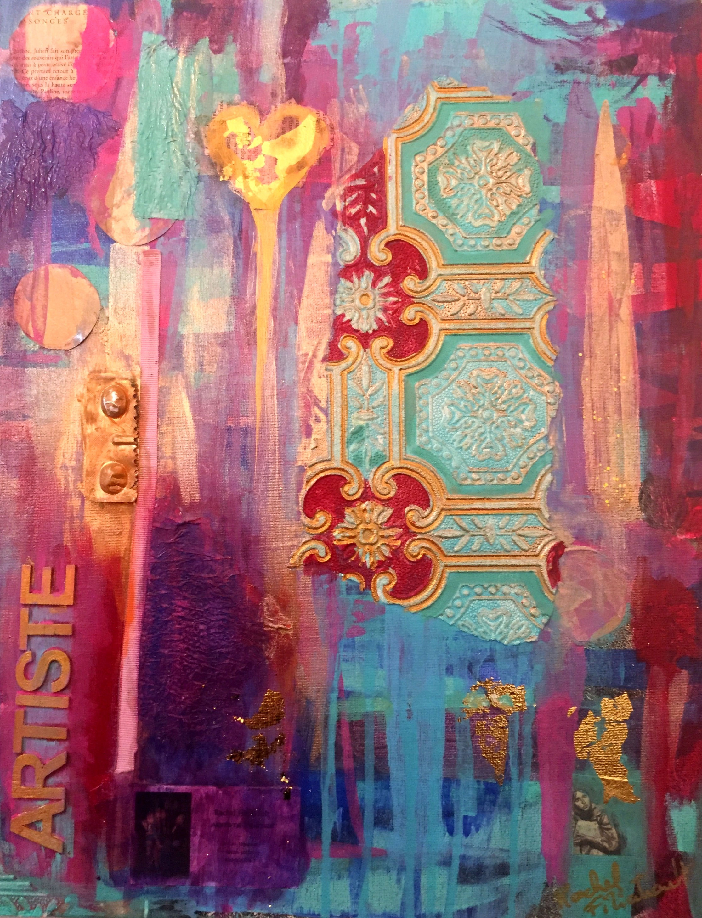 Artiste: oeuvre techniques mixtes peinte par l'artiste contemporaine Rachel F.