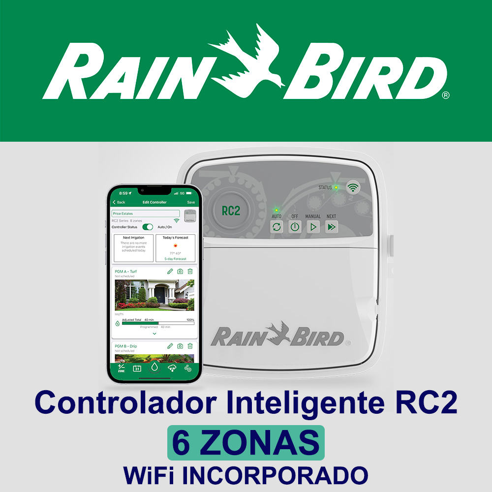 CONTROLADOR INTELIGENTE RC2 WIFI INCORPORADO RAINBIRD 6 ZONAS