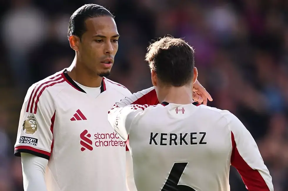 Virgil van Dijk and Milos Kerkez of Liverpool