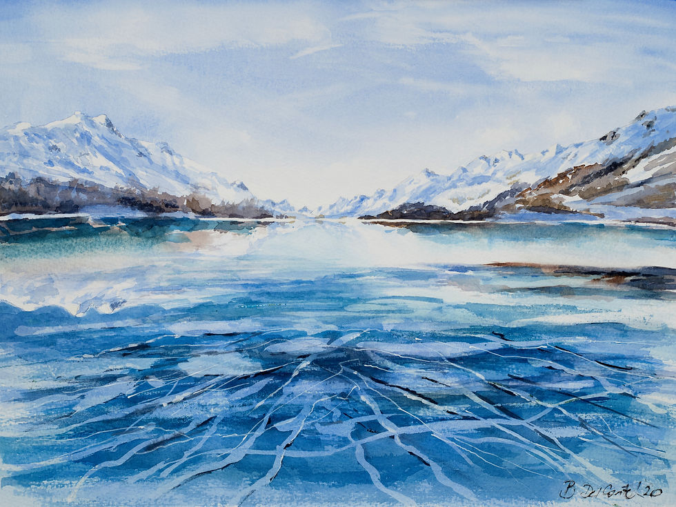 Schwarzeis auf dem Silsersee Aquarellbild