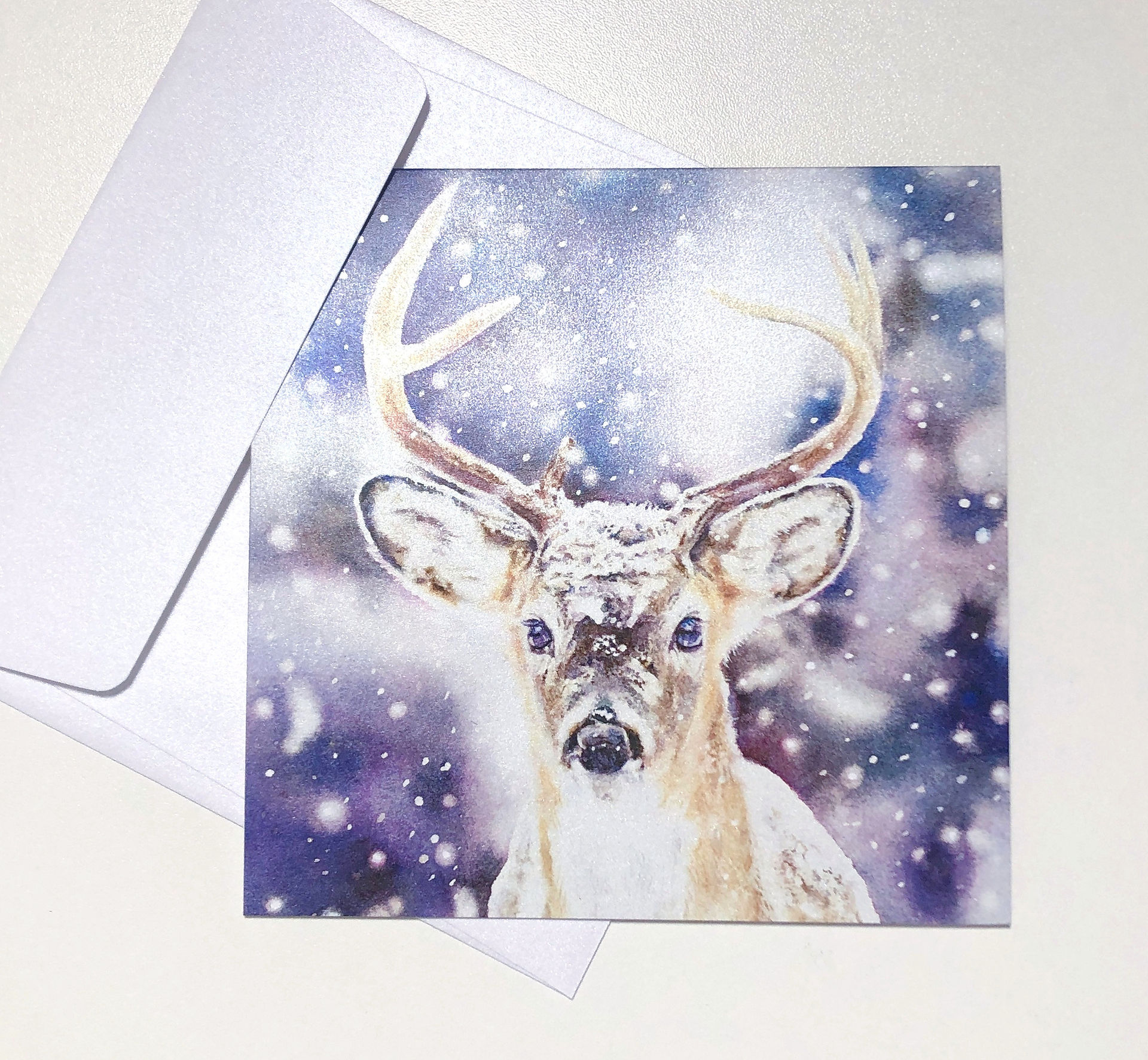 Perlmuttkarte Hirsch im Schnee Geschenkidee