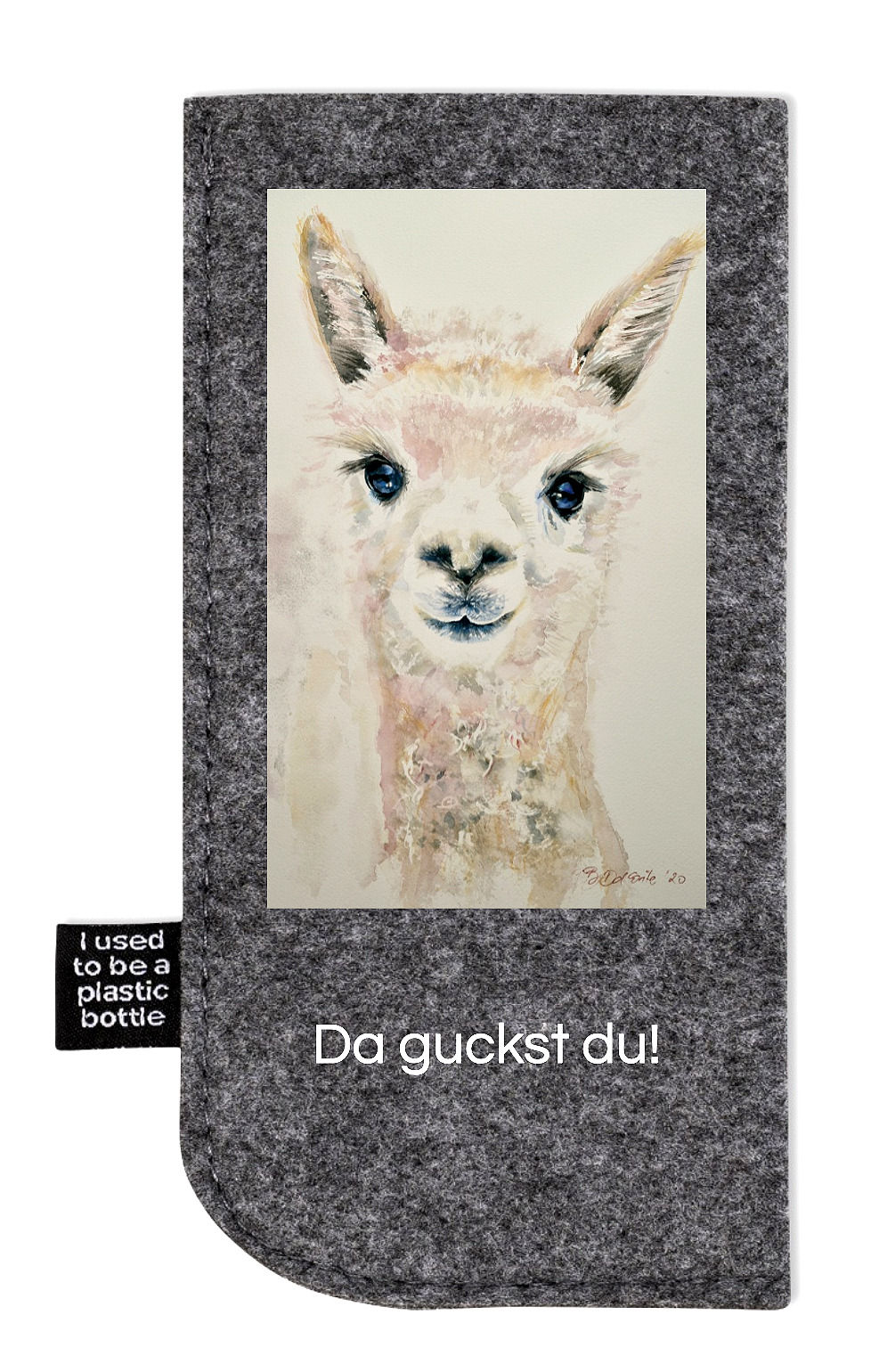 Brillenetui aus Filz Hülle mit Aquarellbild Alpaka