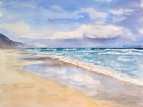 Playa de Cofete, Fuerteventura Strand in Aquarell