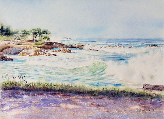 Sea spray on the Pacific Ocean, ocean waves, beach
