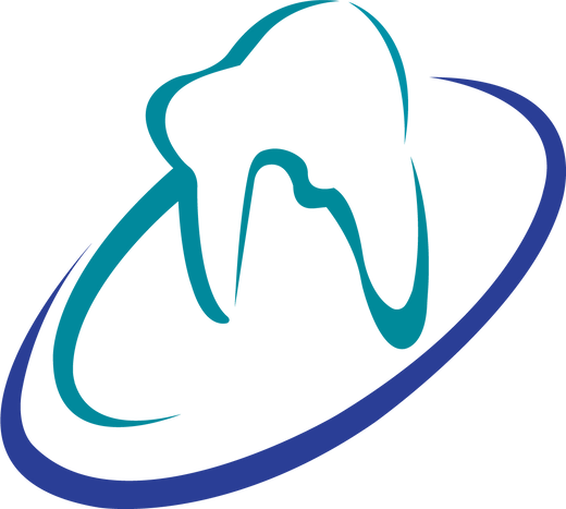 Logo di un dente blu con cerchio blu. Sanita Dental.