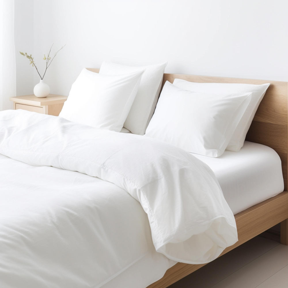 Letto con lenzuola e cuscini bianchi