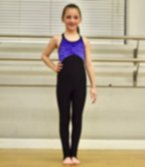 Purple & black velour and lycra camisole strap catsuit