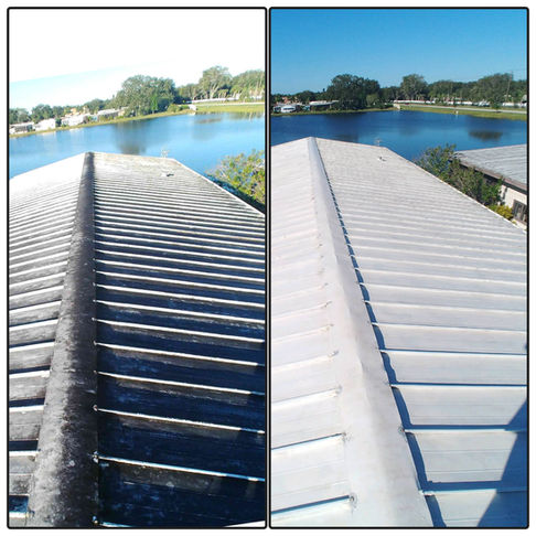 Collage of metal roof cleaning