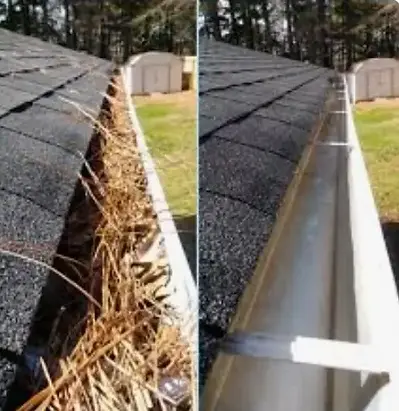 Gutter before and after cleaning collage
