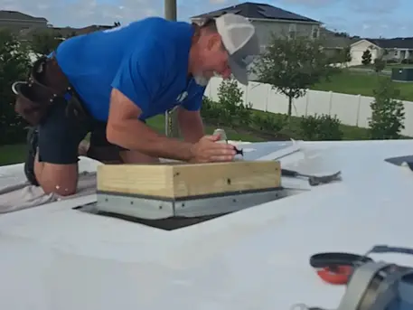 Custom 4 inch elevated structural aluminum curb installation for flat roof over