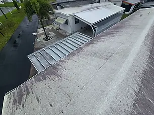 TPO roof before soft washing with heavy organics and oxidation very neglected left side view in clearwater florida