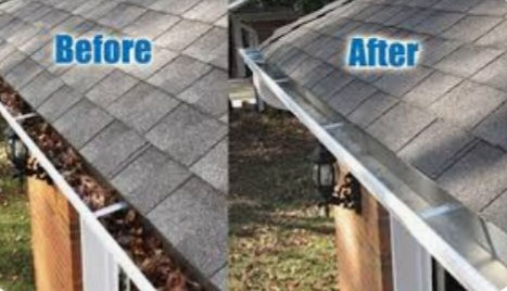 before and after of gutters being cleaned
