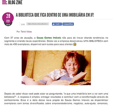 Lançamento da Biblioteca Souza Gomes é destaque no Blog do Zine Cultural — Souza Gomes Imóveis, Juiz de Fora MG
