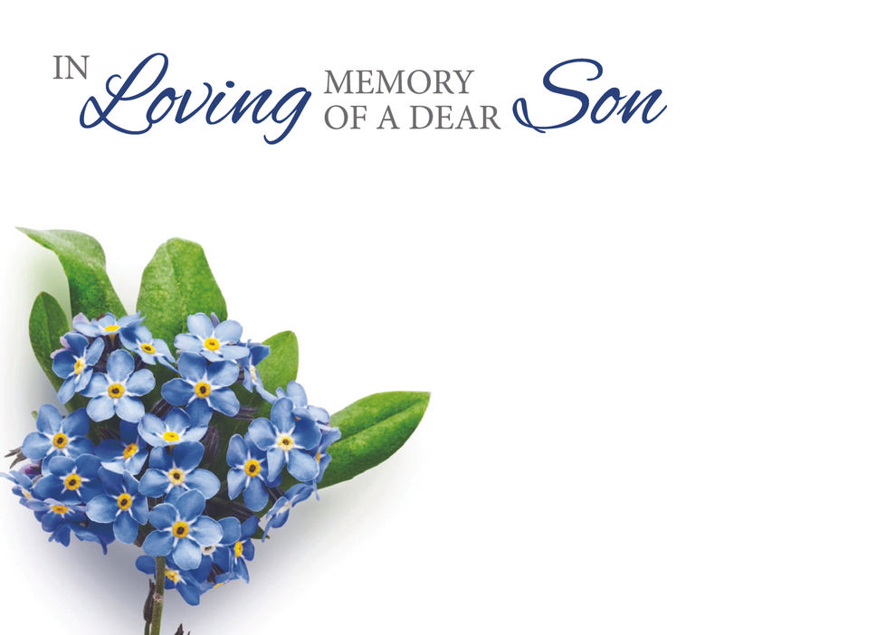 In Loving Memory of a Dear Son card with blue flowers