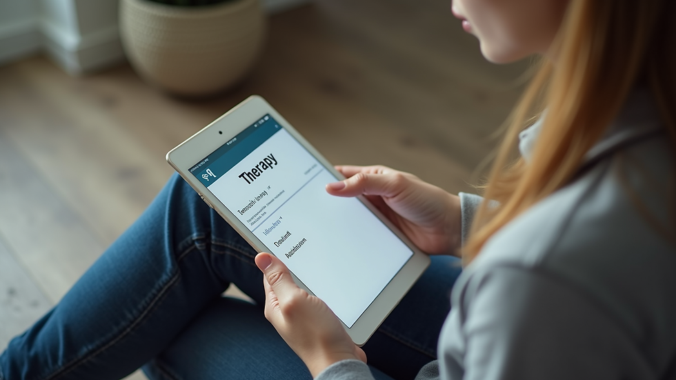 Close-up view of a person browsing therapy options on a tablet
