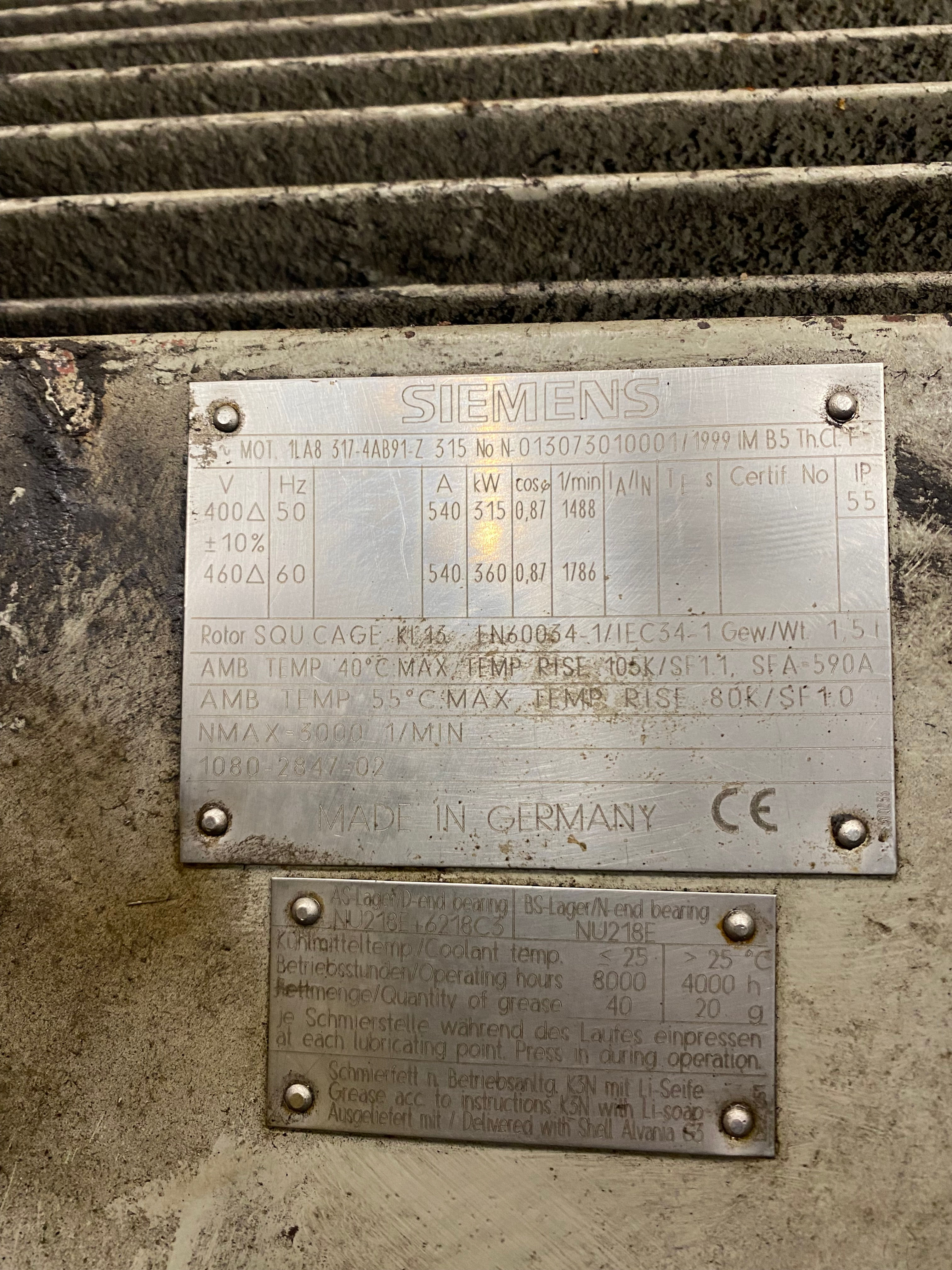 Siemens Motor 315 KW 400 Volt ZA315