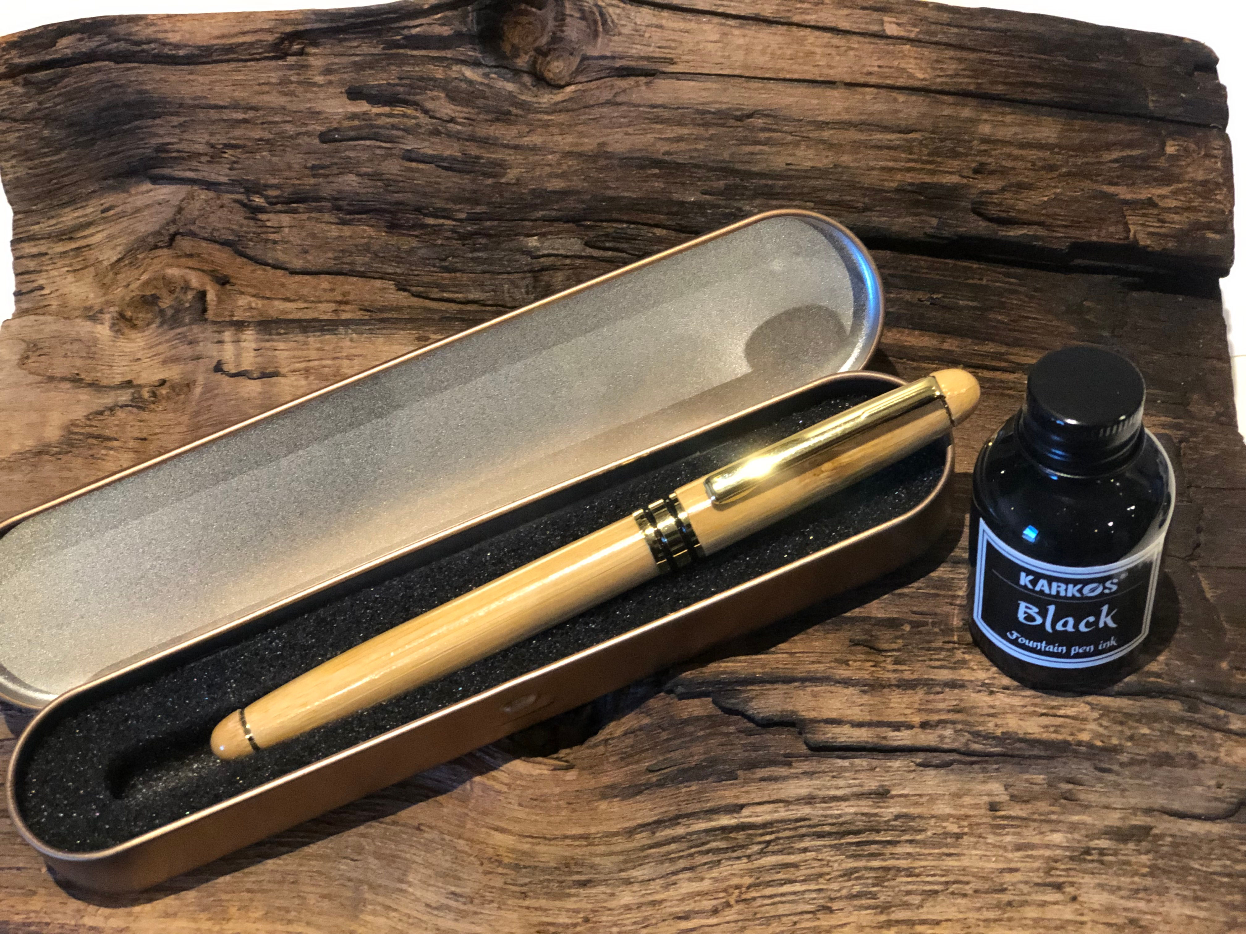 Bamboo fountain pen pack (include Ink and case)