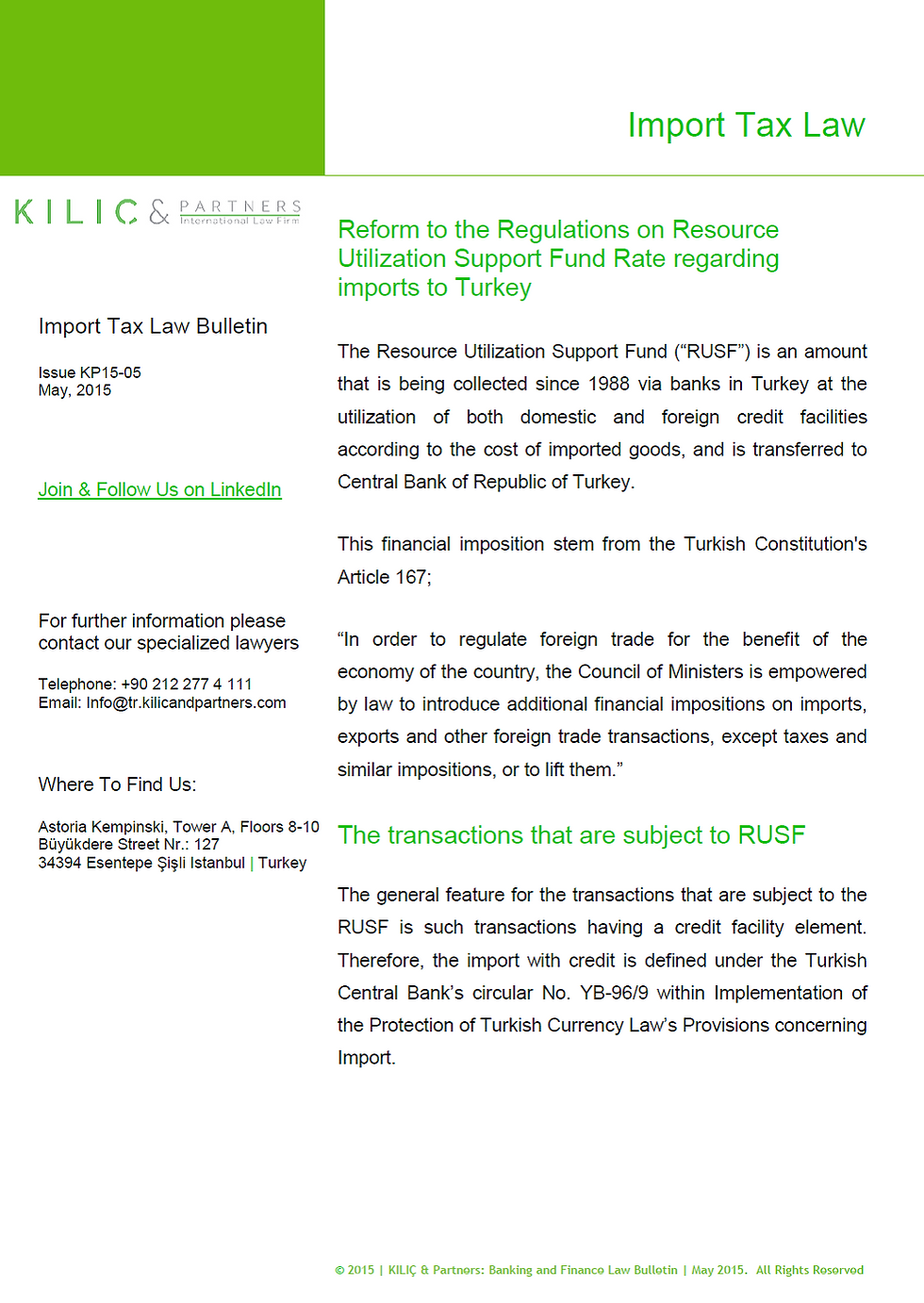 Import Tax Law Bulletin May 2015