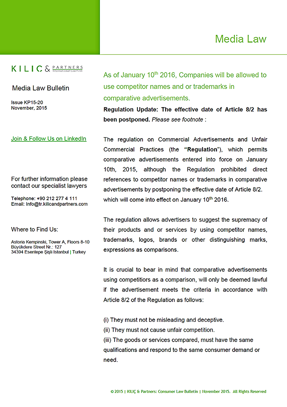 Media Law Bulletin November 2015