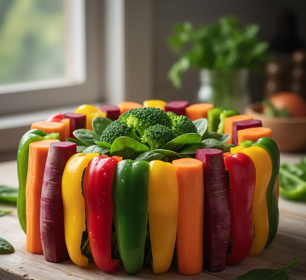 Assorted vegetables arranged in a circle representing key nutrients