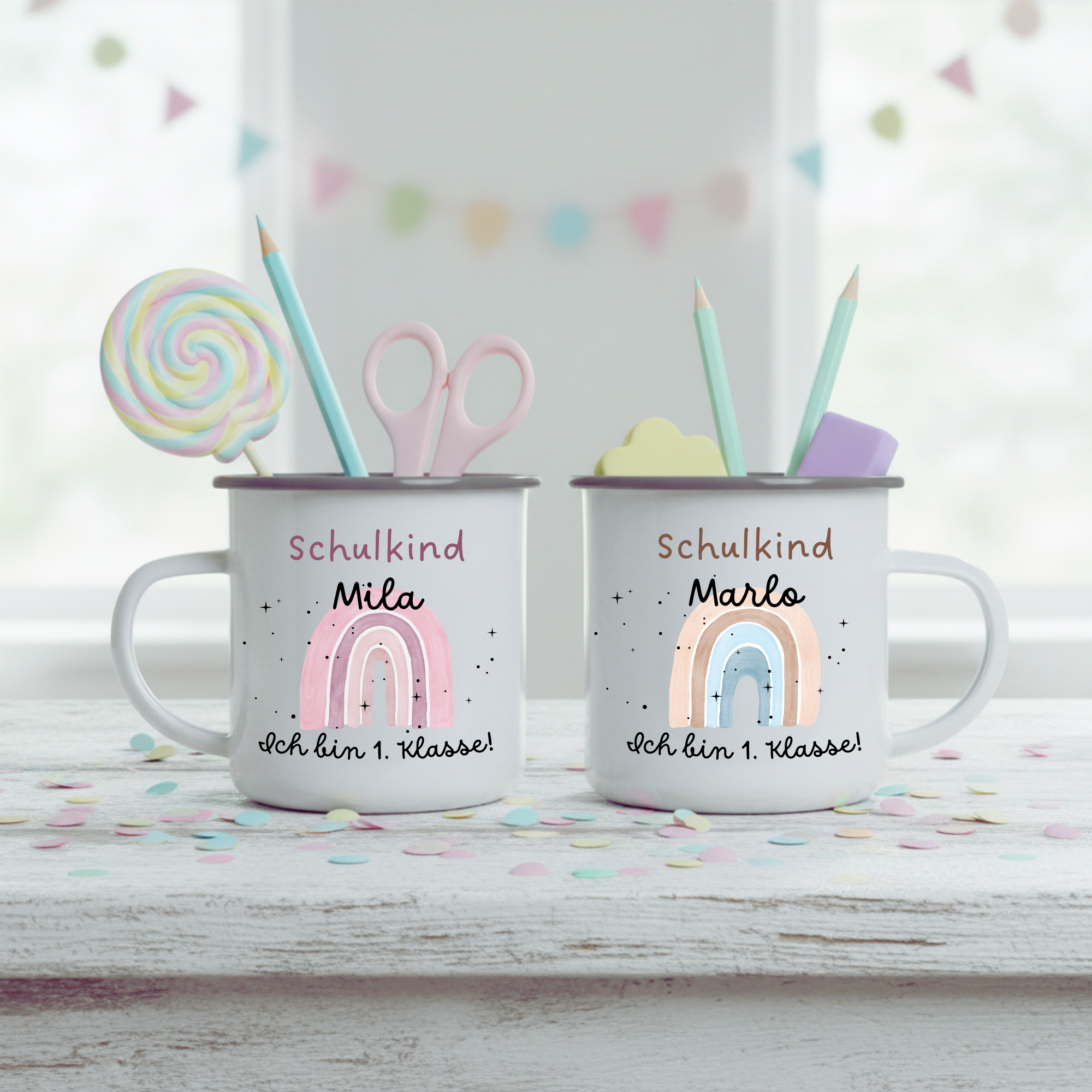 personalisierten Emailletasse zur Einschulung