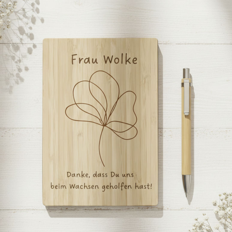 Abschiedsgeschenk personalisiertes Bambus-Notizbuch mit Kugelschreiber