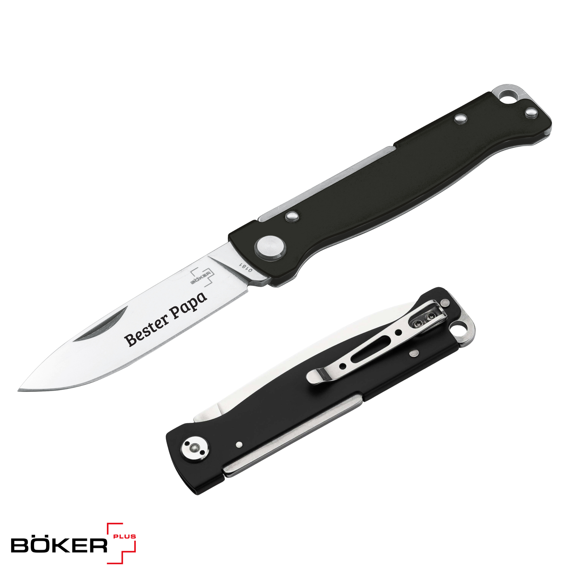 Böker Plus Atlas Black - Taschenmesser mit Wunschgravur