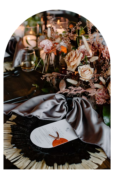 Reception table styled in elegant event setting for luxury wedding production and design by Sel et Lune.