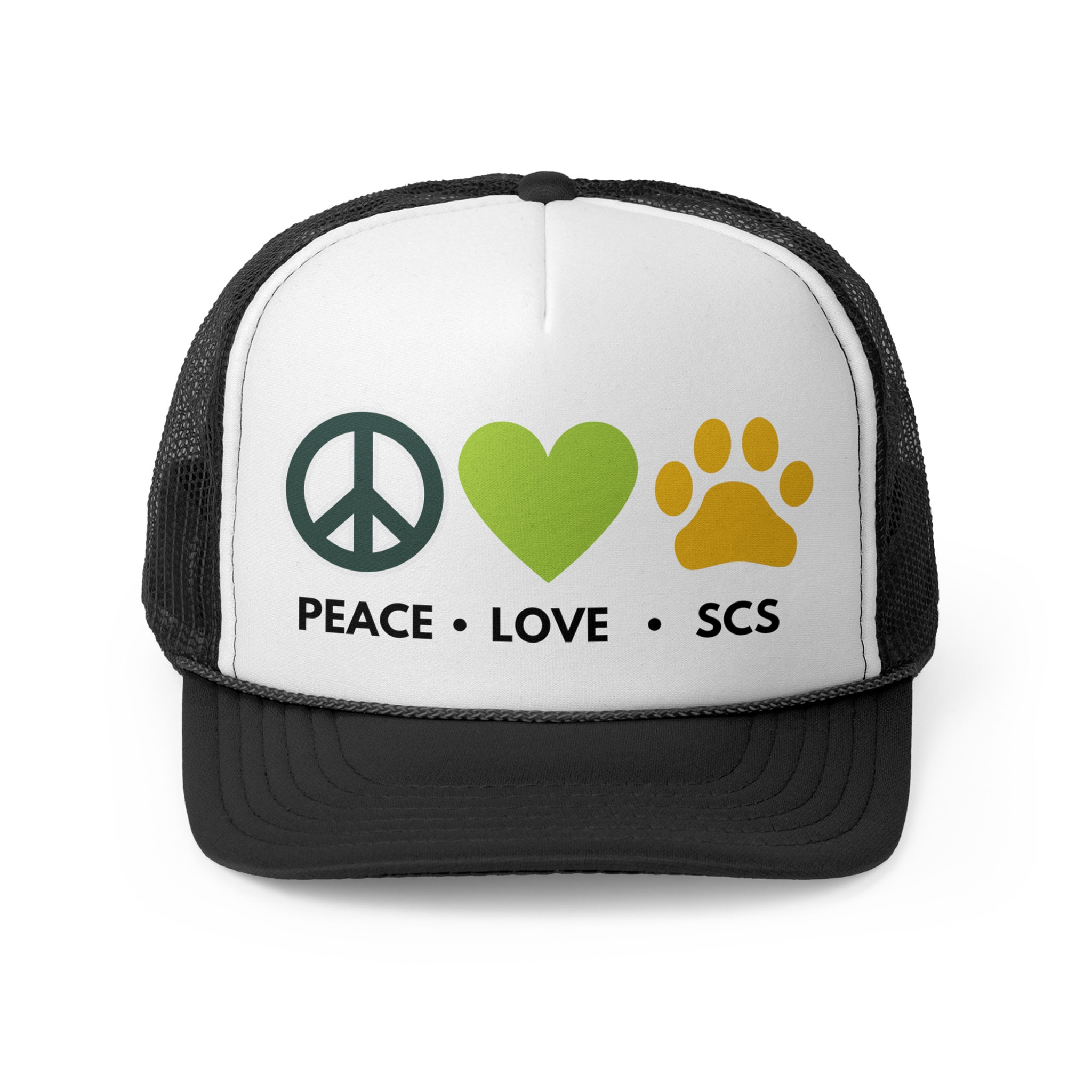 "Peace Love Cats" SCS Paw Print Trucker Cap 