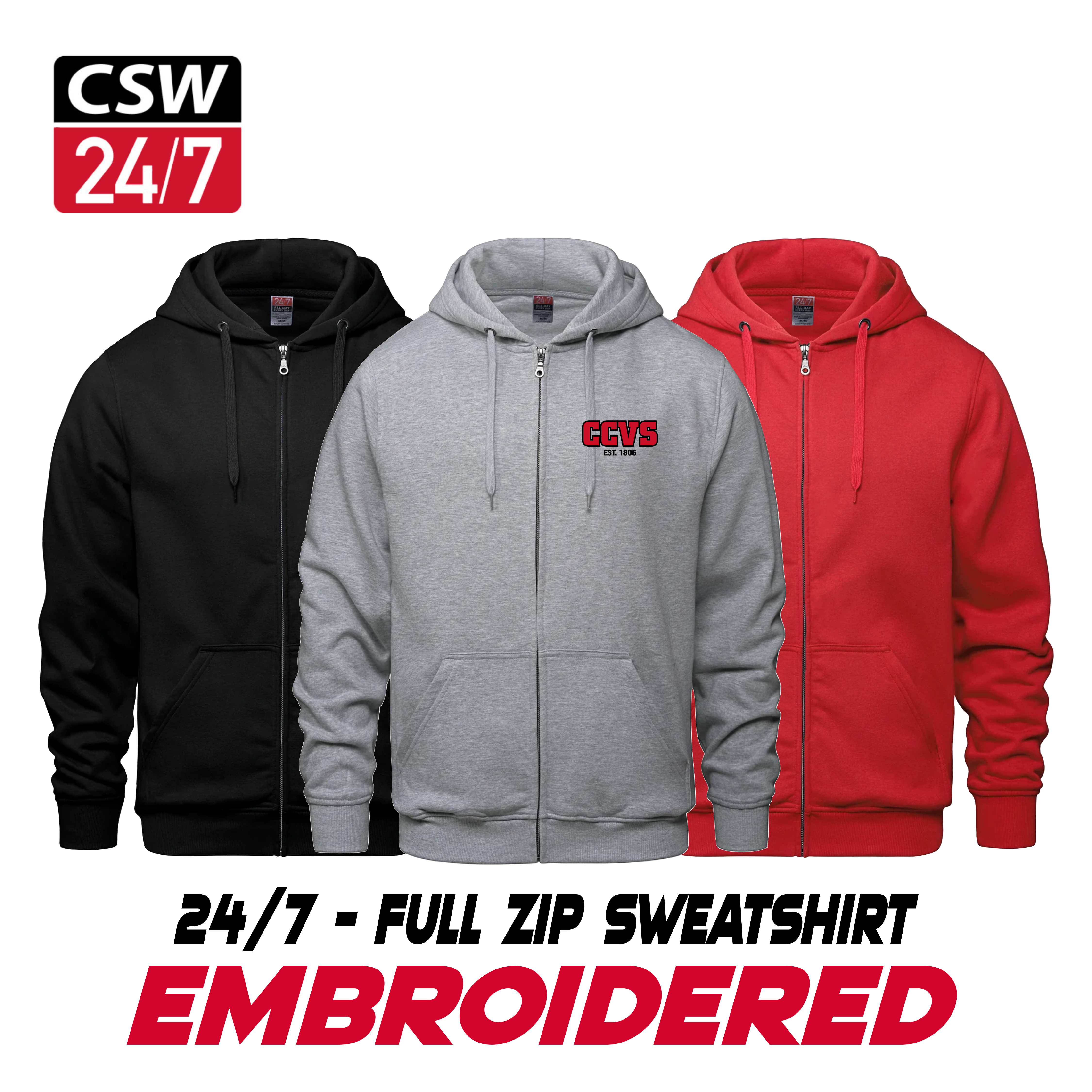 Embroidered CSW 24/7 Surfer Full Zip Hoodie