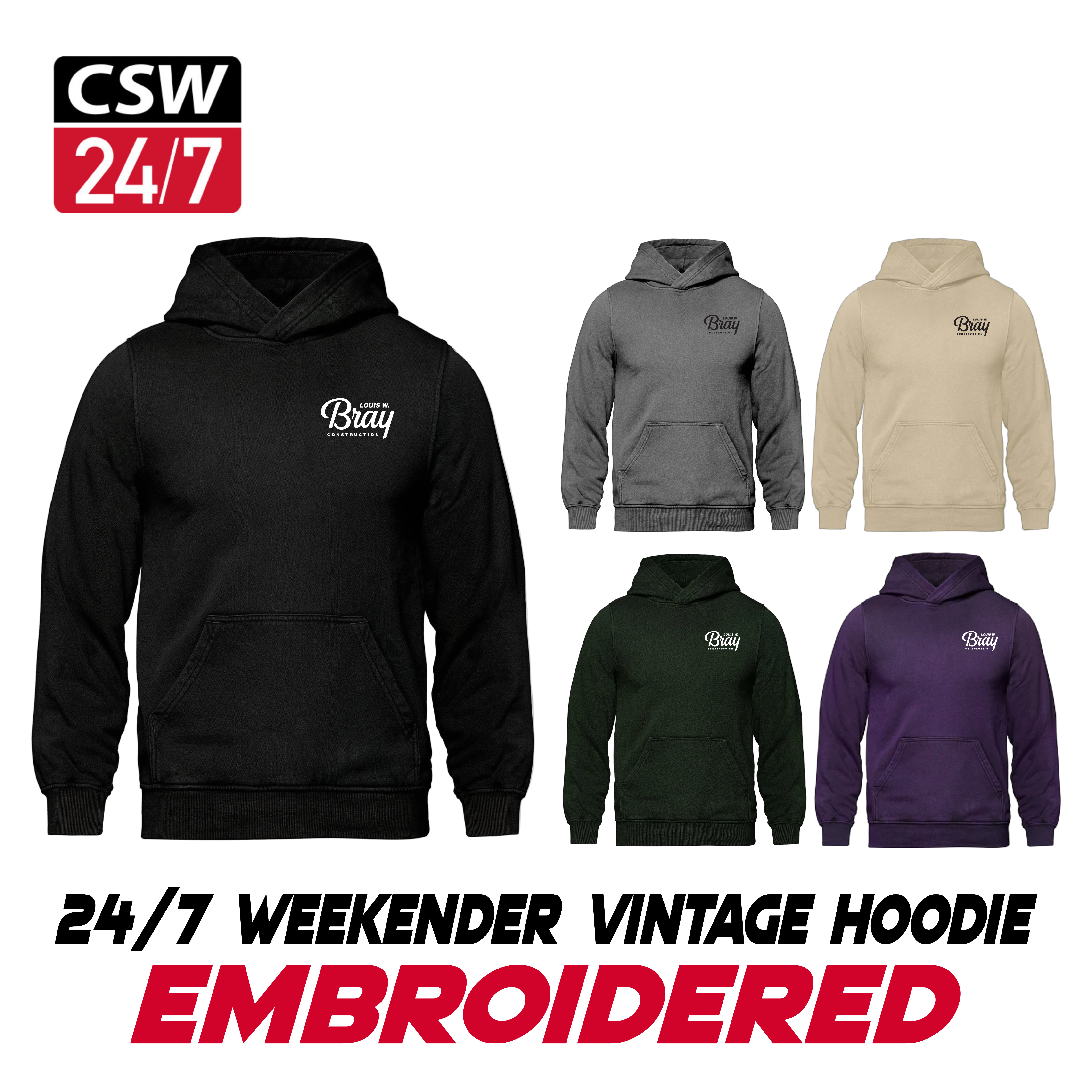 EMBROIDERED CSW WEEKENDER - Vintage Wash Pullover Hooded Sweatshirt