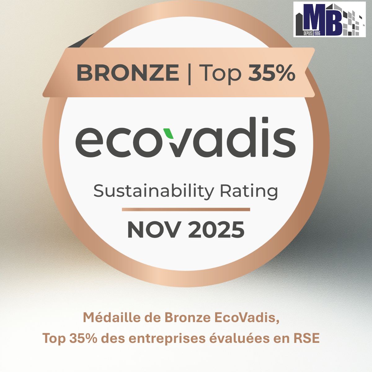 Visuel de la publication LinkedIn : Une médaille de bronze EcoVadis pour LMB