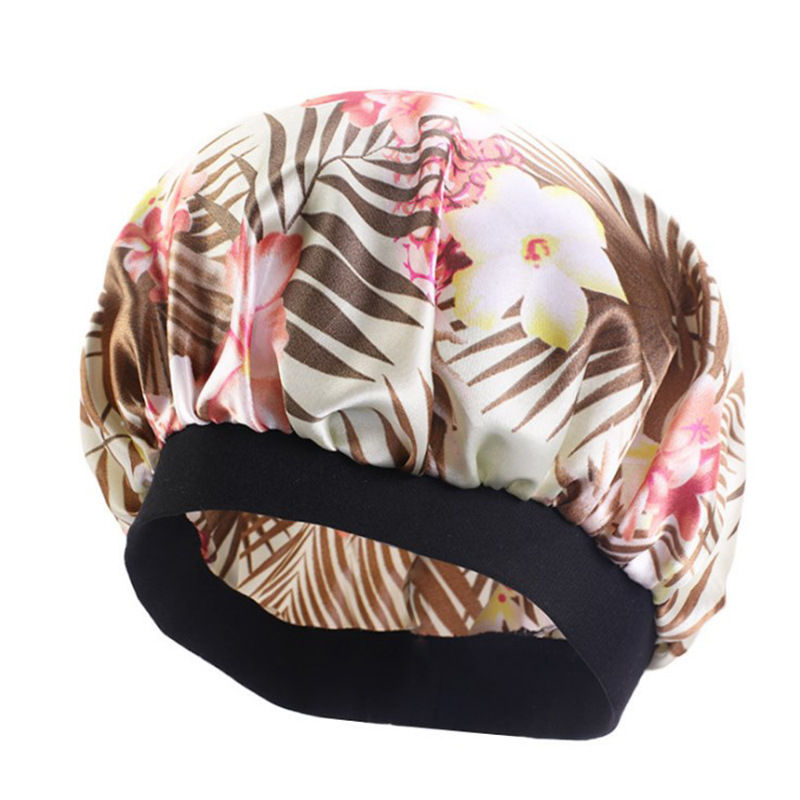 الصورة المصغرة: Printed Satin Nightcap Stretch Wide-brimmed Round Cap Chemotherapy Cap Dome Bat
