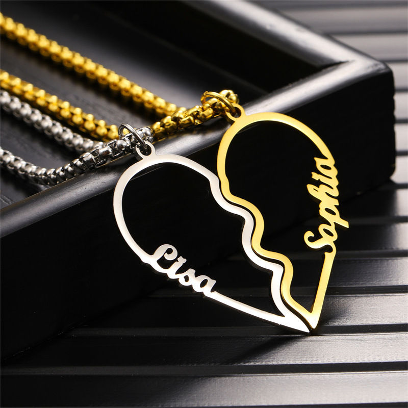 Cross-border New Combination Stainless Steel Cutting Name Love Couple Necklace 
