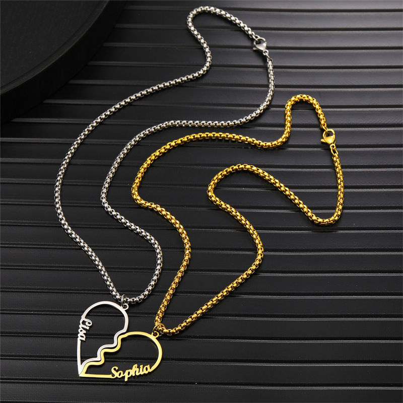 Miniature : Cross-border New Combination Stainless Steel Cutting Name Love Couple Necklace 