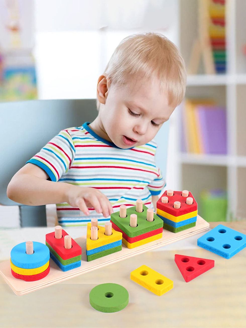 الصورة المصغرة: ألعاب تكديس وتصنيف خشبية لأغراض الديكور والكريسماس، ألعاب الوعي باللون والتشكيل