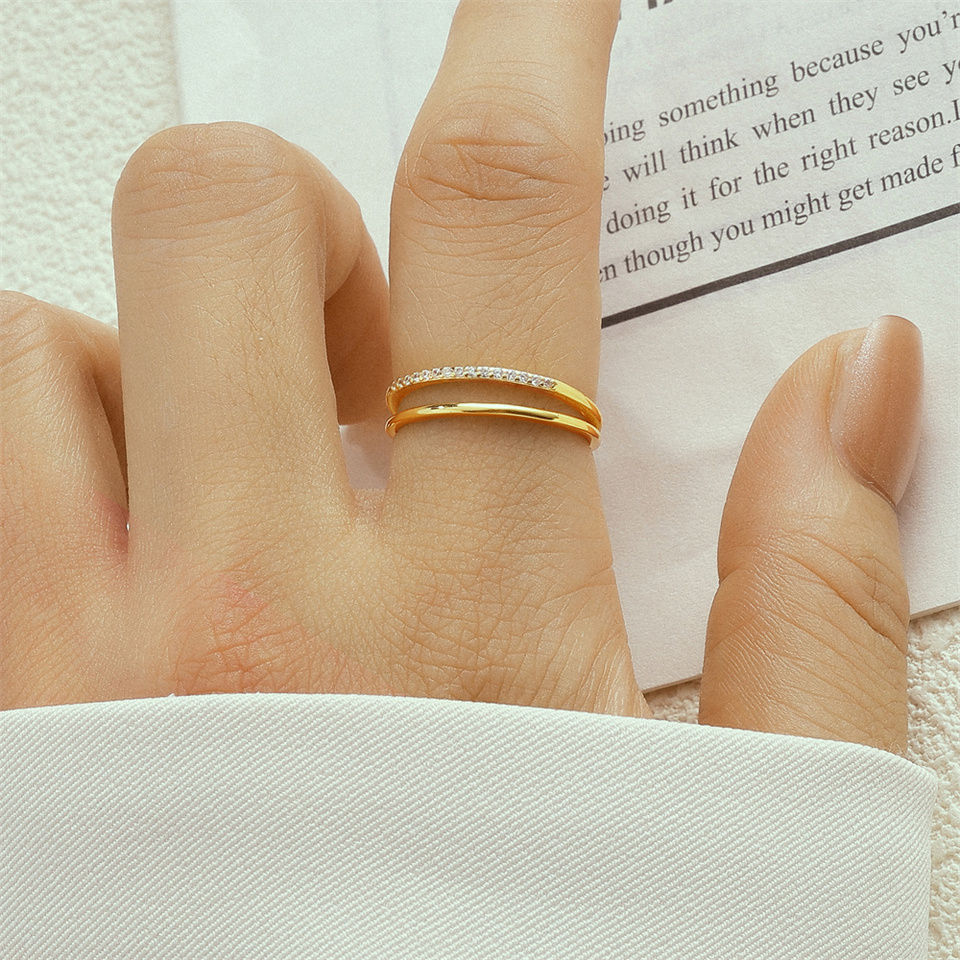 الصورة المصغرة: CANNER 925 Sterling Silver Double Layered Zircon Rings For Women Ins Niche Mini