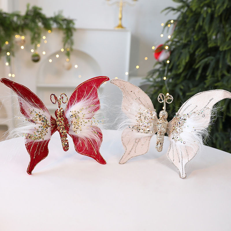 Miniatura: New Fabric Christmas Butterfly DIY Christmas Scene Layout Props Christmas Decor
