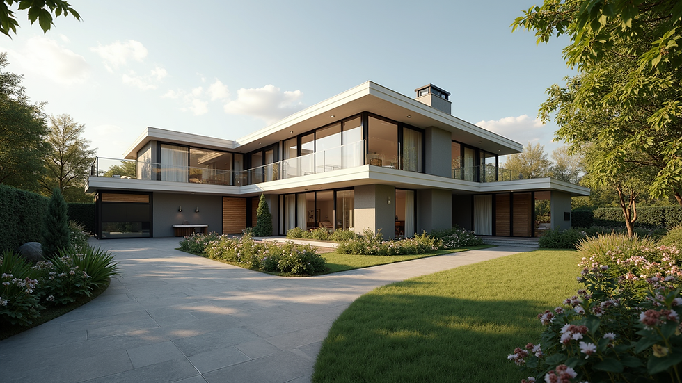 Wide angle view of a modern residential property in the UK