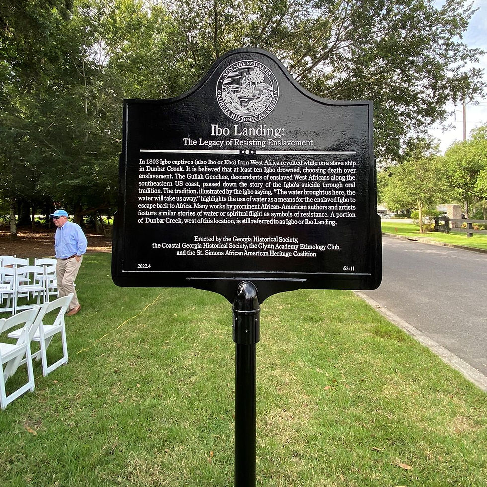 The Ibo Landing historical marker erected on St. Simons Island, Georgia