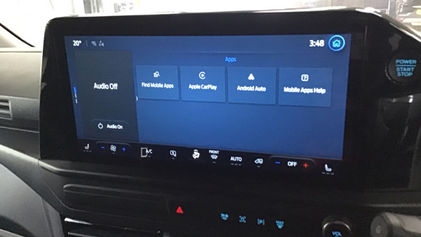 Infotainment touchscreen display on grey Ford Transit Custom dashboard