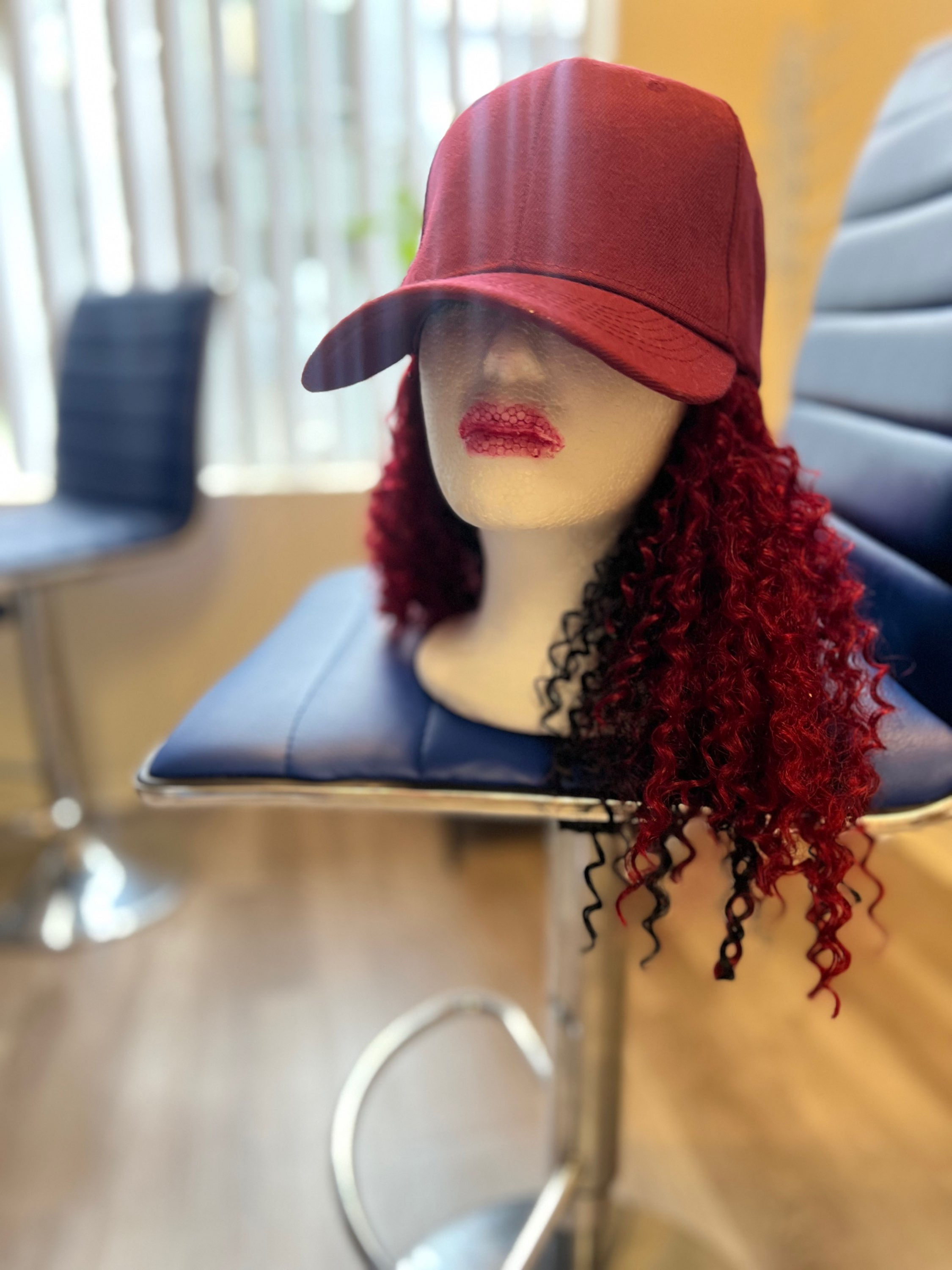 Burgundy & Black Curly Cap