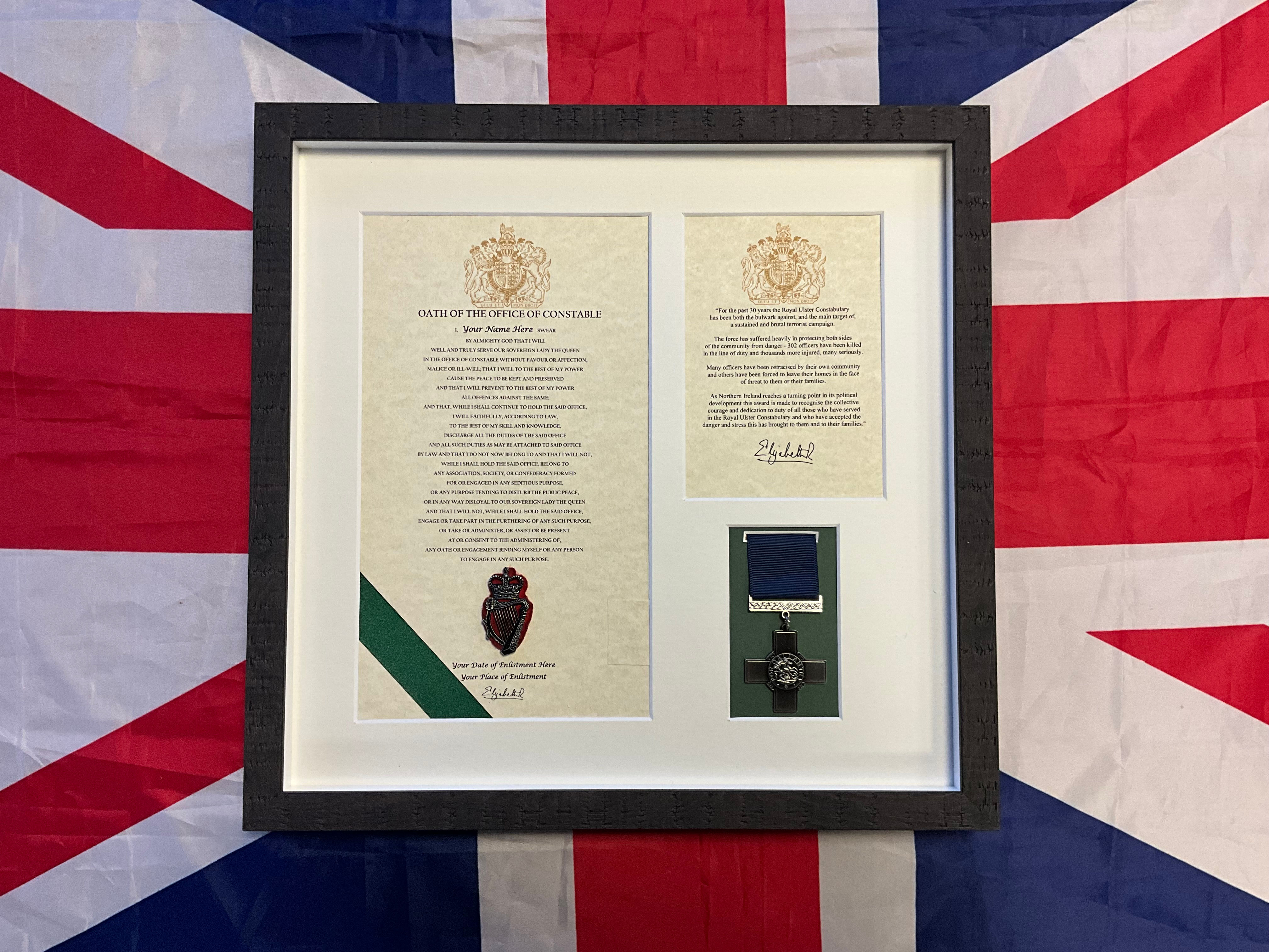 Royal Ulster Constabulary RUC GC gift personalised oath of allegiance George Cross medal