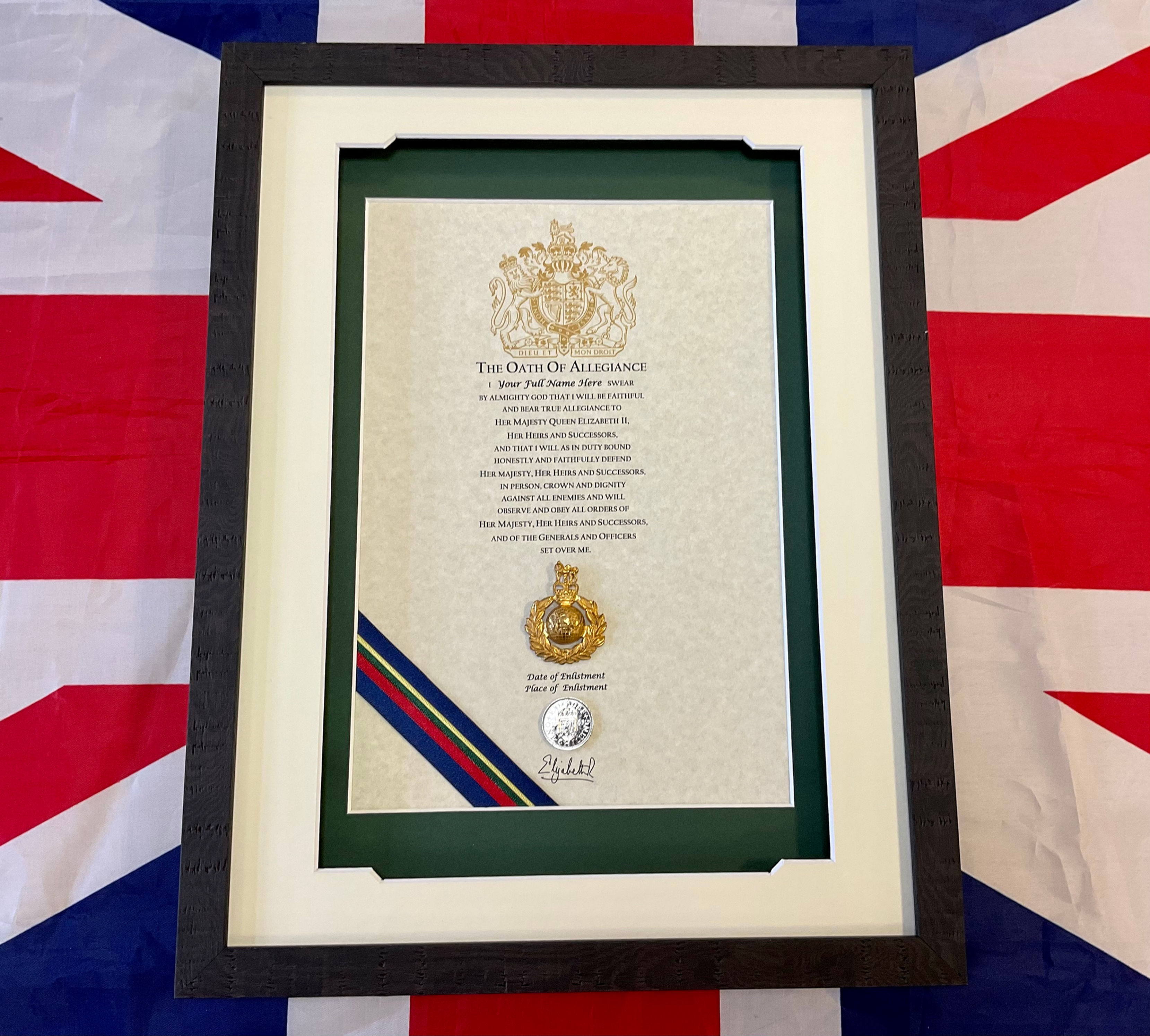 Royal Marines military veterans gift personalised oath of allegiance beech or black frame