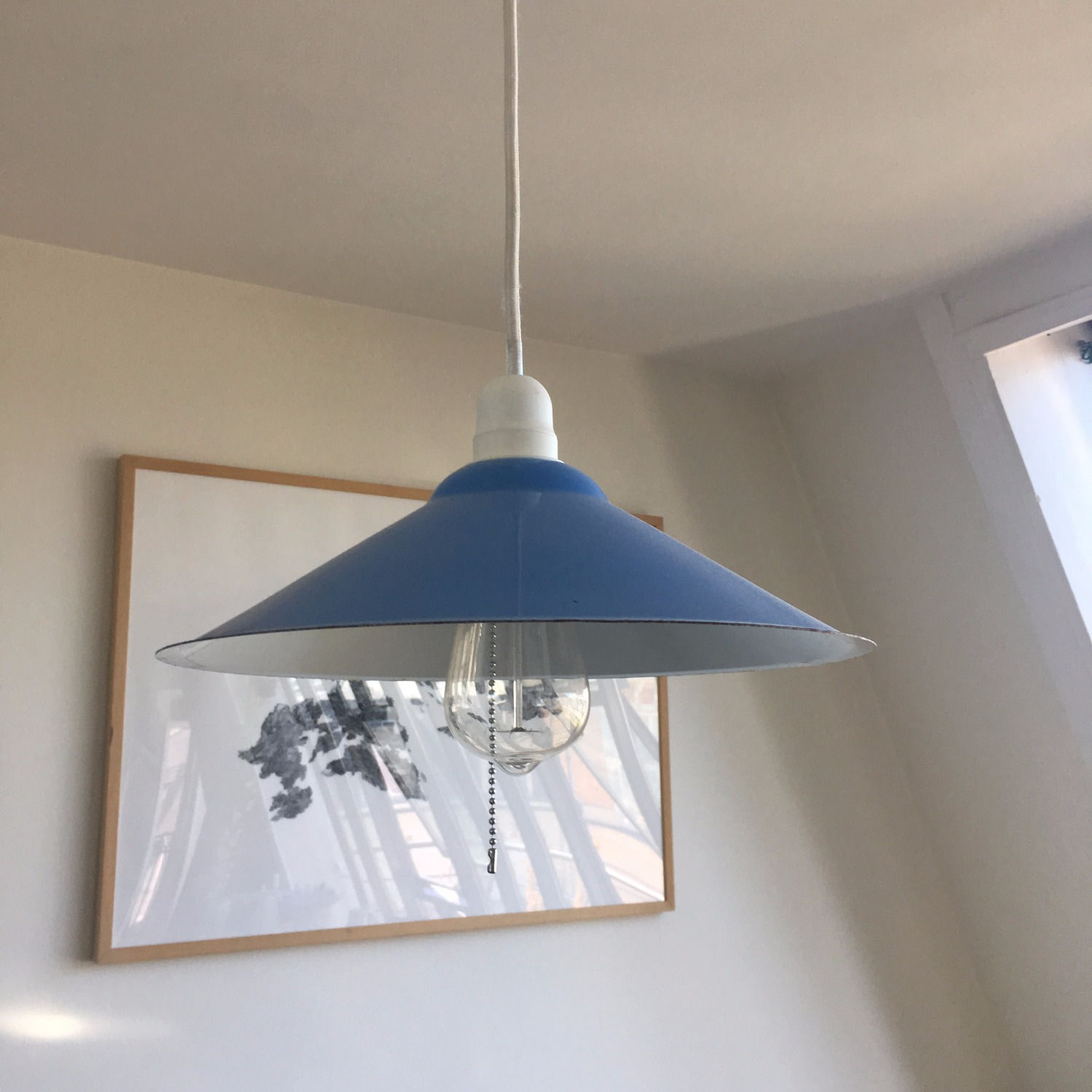 Plafonnier abat jour vintage émaillé bleu