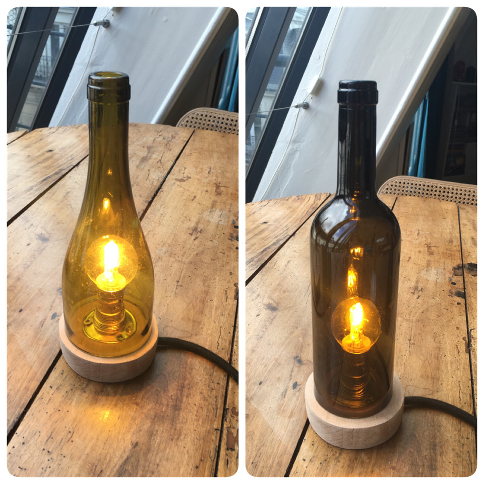 Lampe socle bois et interrupteur béton
