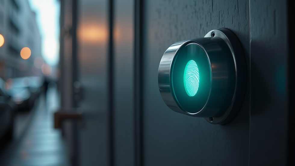 Close-up of a biometric fingerprint scanner on a door lock