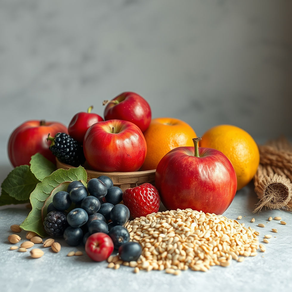 Wholesome and nutritious, this assortment of fruits and grains showcases the best complex carbohydrates rich in fiber, ideal for a balanced diet.