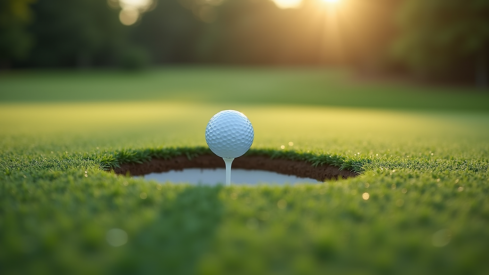 High angle view of a golf ball rolling towards the hole on a smooth green
